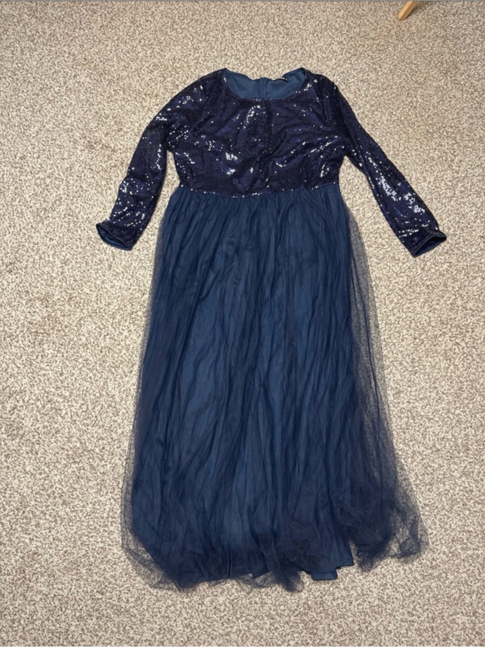 SHEIN Navy Sequin Long Sleeve Tulle Gown